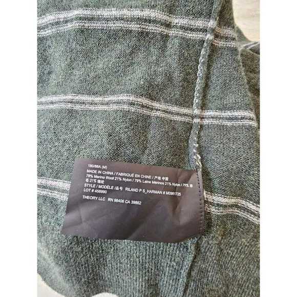 Theory Men's Riland Striped Pullover Sweater Crew Neck Green Size S (MSRP $325) - Picture 3 of 4